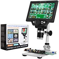 LQKYWNA Microscopio Digital Hd De 7 Pulgadas 1200X áNgulo Ajustable Con 8 Resalte Regulables Luz Micro Sd De…
